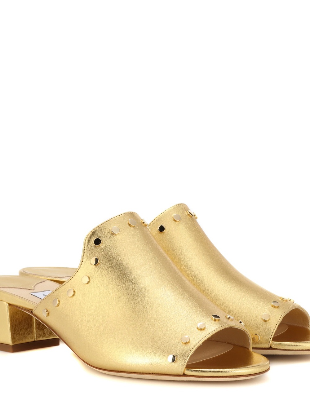 Jimmy Choo Metallic Gold Studded Leather Slide Sandals